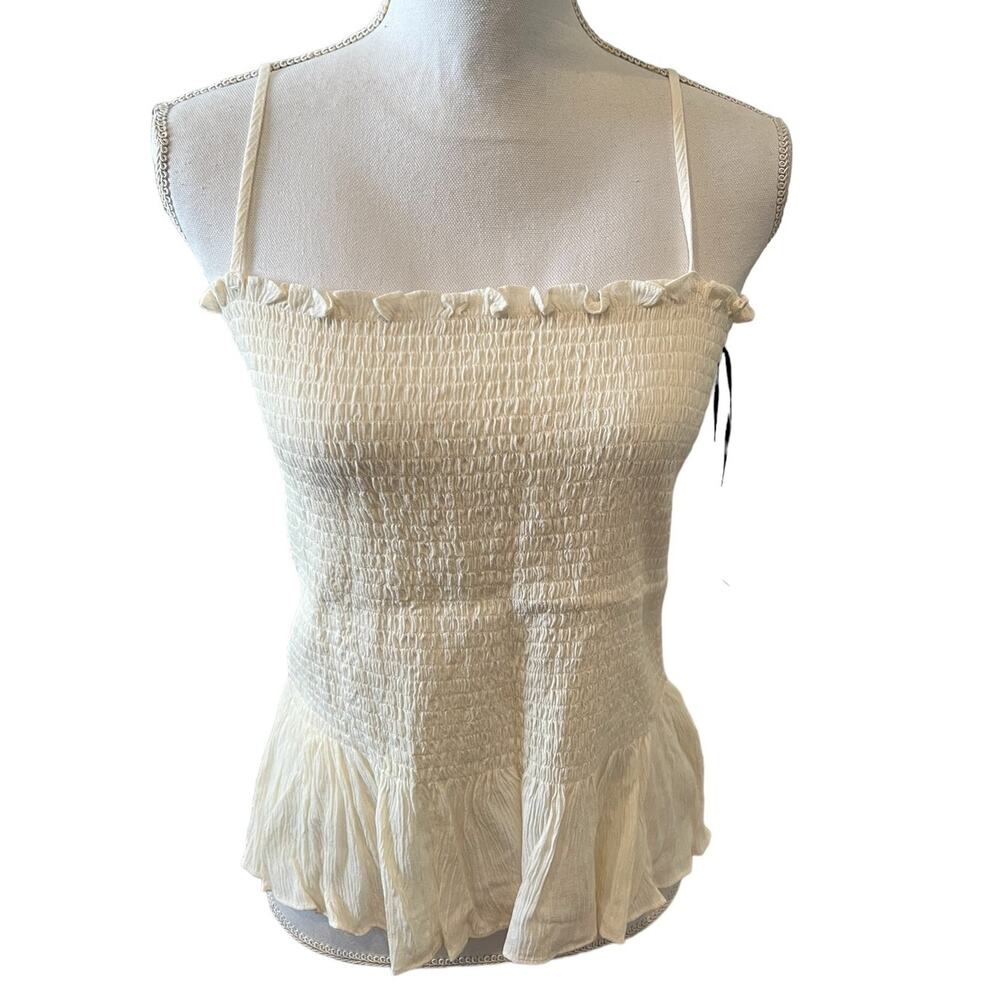 1 State Ruched Feminine Sleeveless Top Antique White M